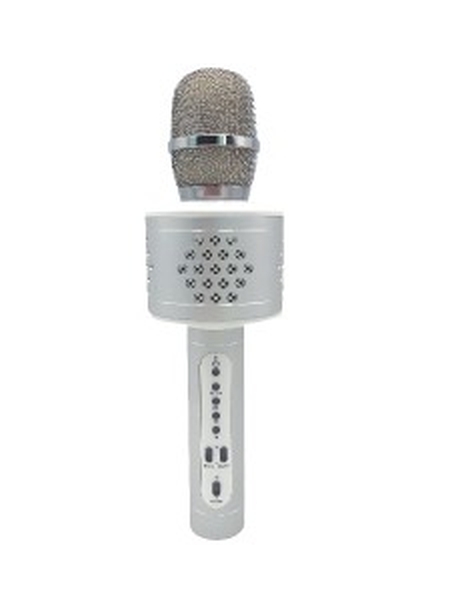 Mikrofon Karaoke Bluetooth stříbrný na baterie s USB kabelem Teddies
