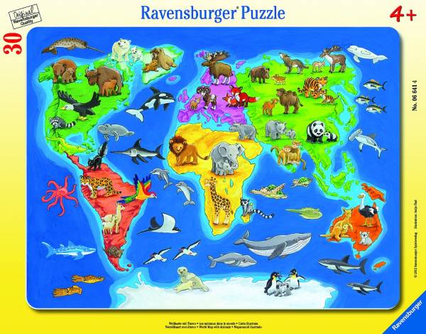 Ravensburger Puzzle Mapa světa se zvířáty 30d
