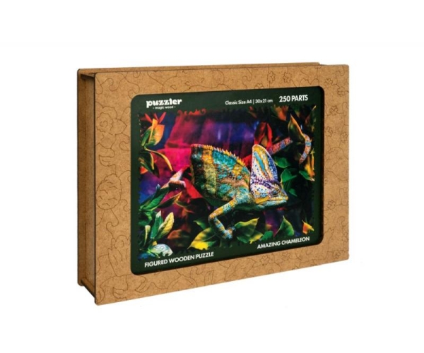 Dřevěné barevné puzzle Úžasný chameleon Puzzler