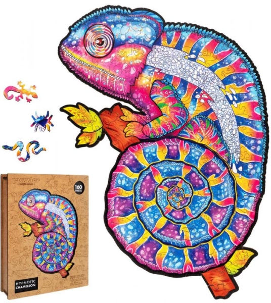 Dřevěné barevné puzzle Hypnotický chameleon Puzzler