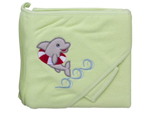 Dětský ručník zelený Delfín s kapucí Scarlett