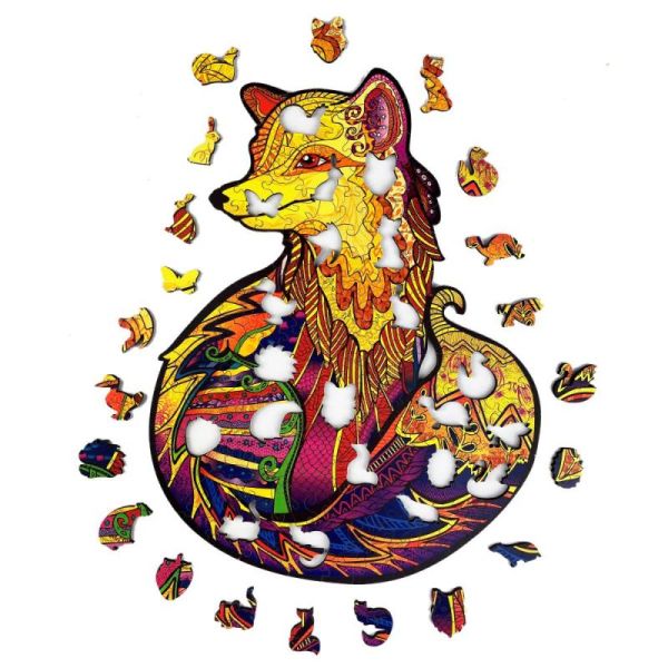 Dřevěné barevné puzzle Tajemná liška Puzzler