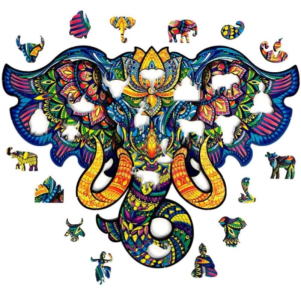 Dřevěné barevné puzzle Posvátný slon Puzzler