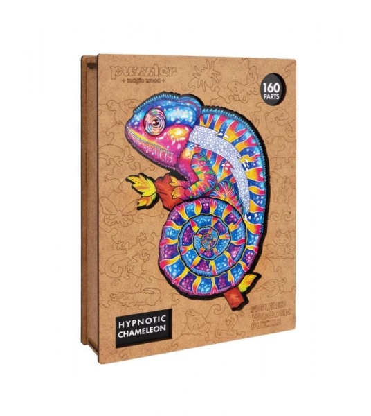 Dřevěné barevné puzzle Hypnotický chameleon Puzzler